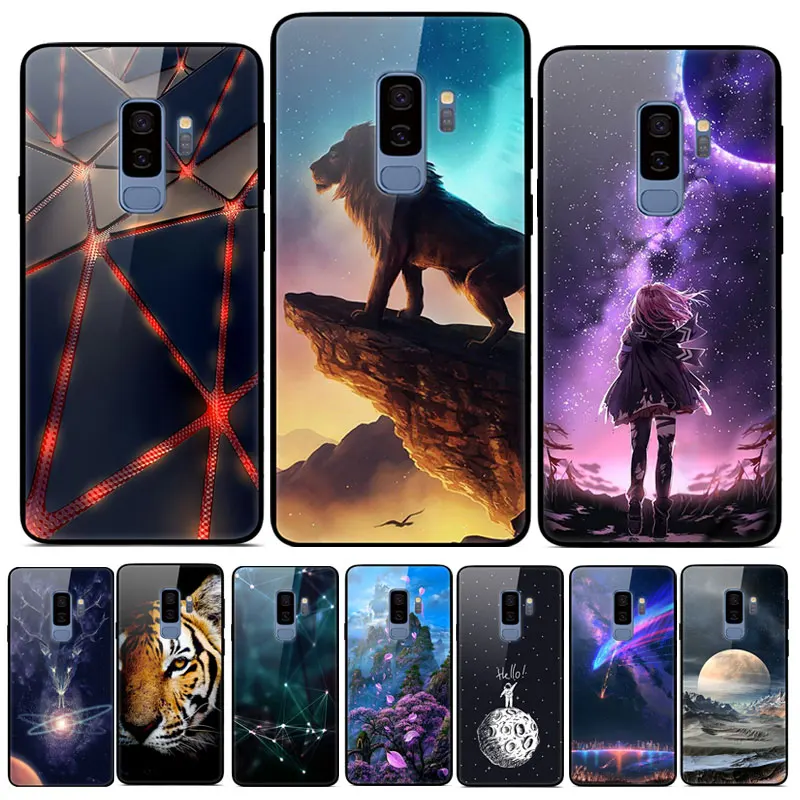 Чехол для samsung S9 блестящий чехол Стекло жесткая задняя крышка корпуса для samsung Galaxy S9 плюс чехол мягкий TPU бампер S9+ S9Plus Hoesjes