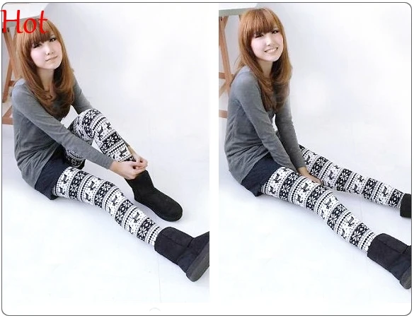 Популярные зимние штаны модные новые женские леггинсы вязаные с оленем и