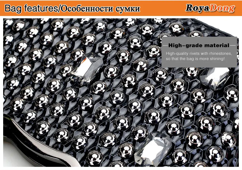 RoyaDong новые модные черные женские сумки с заклепками роскошная сумка на плечо с металлической ручкой женские сумки-мессенджеры дизайнерские сумки через плечо