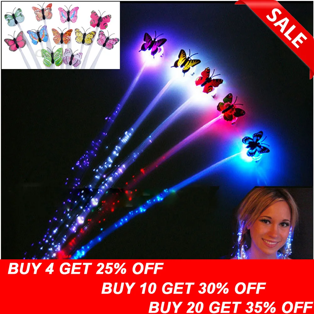 2 шт./лот цветной светодиодный парик светящийся блестящий Бабочка для волос коса