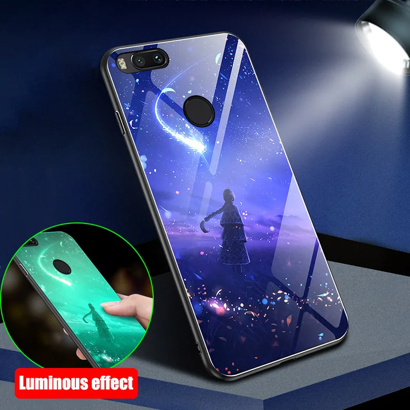 Светящийся чехол для Xiaomi Mi A2 Lite A1 9 H из закаленного стекла мягкий задней панели с