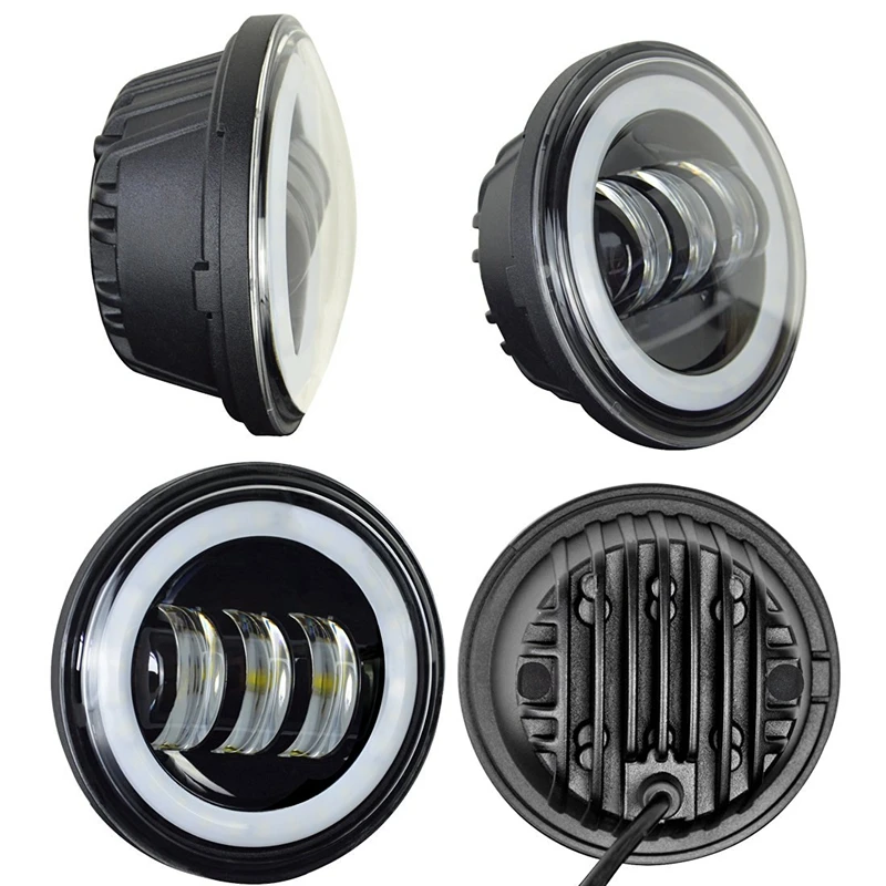 DOT 2PCS Chrome Black Motorcycle Headlight Front 4.5 Inch Passing Fog Light Universal 12V With Halo Ring Moto Driving |