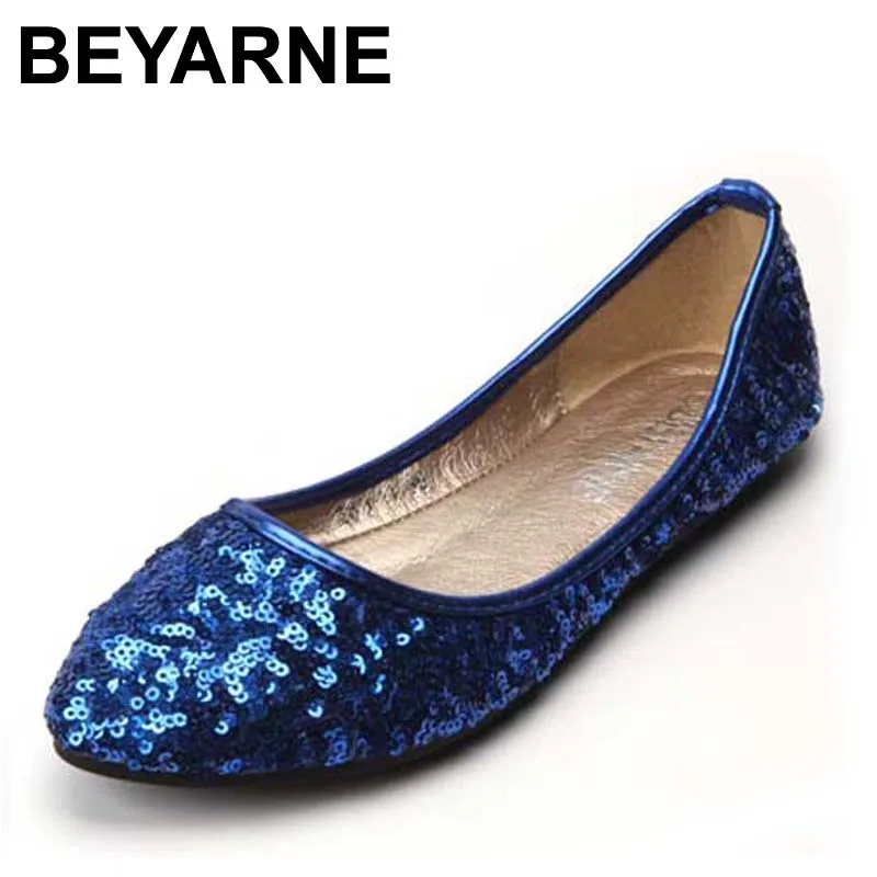 

HOVINGE Celebrity Style Classic Womens Gliiter Sequined Flats Ladies Ballerina Flat Shoes BEYARNE New Free Shipping