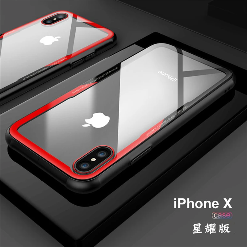 Новинка чехол для iphone X прочное стекло противоударный мягкий край Apple прозрачный x