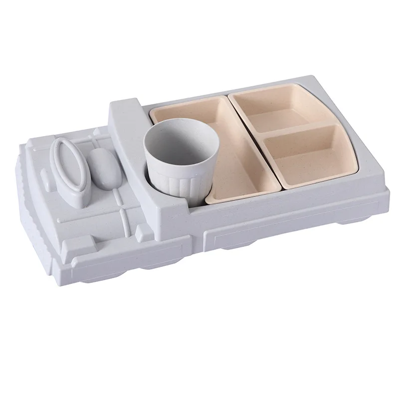 Kid Food Tray Bamboo Fiber Baby Dishes Cartoon Car Shape Set Lunch Box Container Rice Feeding Plate Dinnerware | Дом и сад