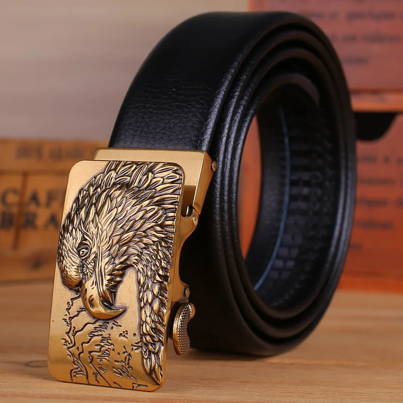 gold hawk black Мужские ремни из микрофибры с черной кожей eagle hawk, Роскошная золотая Автоматическая пряжка, длинные, большого размера плюс, 170 см, 180, 160, китайский стиль - Цвет: gold hawk black