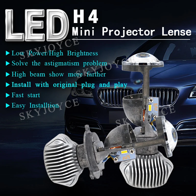 Mini Bi LED H4 объектив для проектора 35 Вт Hi/Lo луч Светодиодная лампа фар 5500 к белый авто