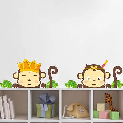 С принтом обезьяна Семья Корона стены Стикеры Искусство DIY Наклейка на стену с