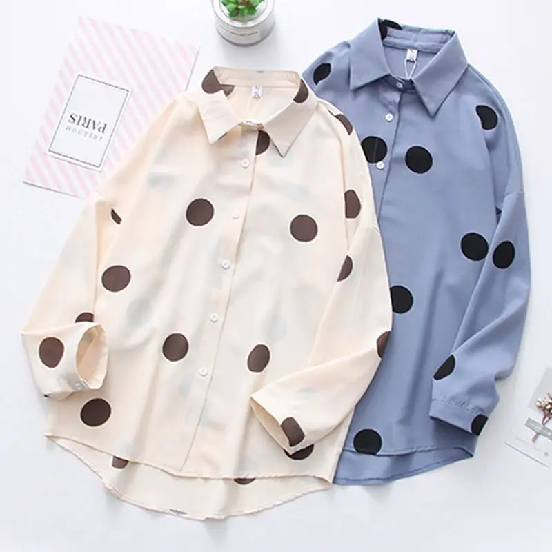 ROPALIA женская блузка с длинным рукавом рубашки в горошек свободная принтом