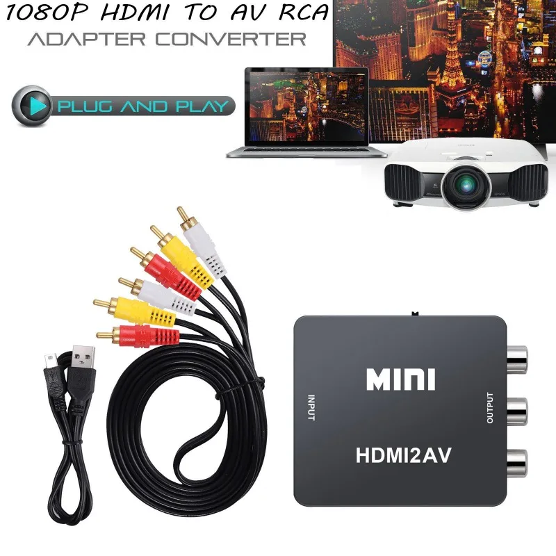 Мини HDMI в AV/RCA конвертер коробка композитный аудио видео CVBS адаптер 1080P для ТВ VHS VCR