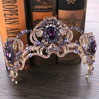 baroque purple crystal beauty princess crown tiaras magnificent rhinestone diadem for bride hairbands wedding hair accessories