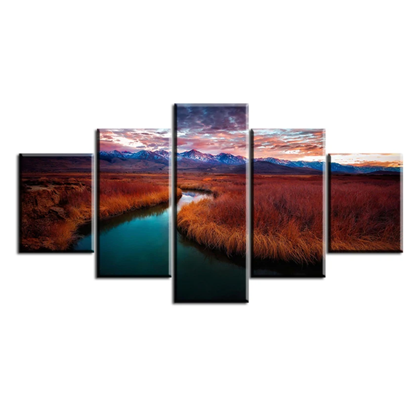 

5 pcs Set sky-above-the-rust-colored-grass NO FRAME Oil Painting Canvas Prints Wall Art Pictures For Living Room Decorations