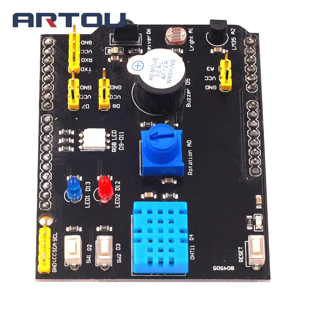 DHT11 LM35 датчик температуры и влажности Многофункциональный Плата расширения адаптер для Arduino UNO R3 RGB светодиодный ИК-приемник зуммер IEC