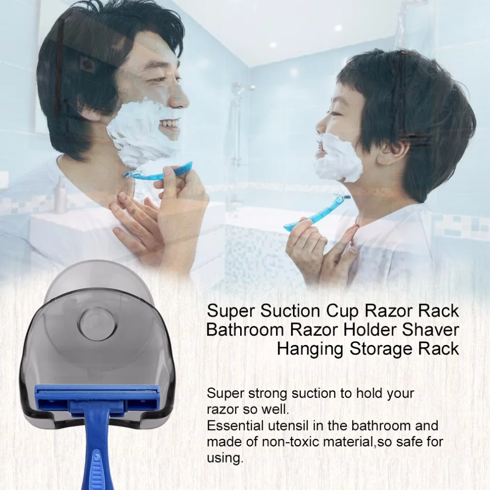 

Wall-mounted Non-toxic PP Rubber Clear Blue Male Bathroom Shaver Razor Holder Tools Cupula Shaver Caps Rack with Sucker Cup