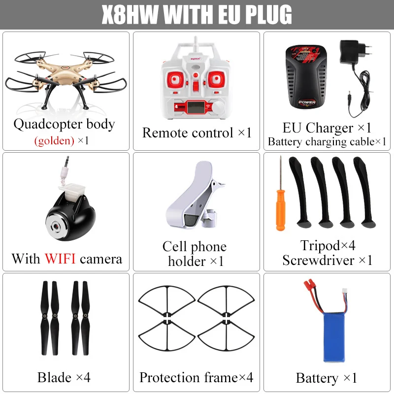 SYMA X8HW(W/Wi-Fi в режиме реального времени) X8HC X8HG(нет Wi-Fi в режиме реального времени) 6 оси 4CH Квадрокоптер с дистанционным управлением Drone HD Камера вращаю вертолет высокой нагрузки - Цвет: X8HW EU STANDARD
