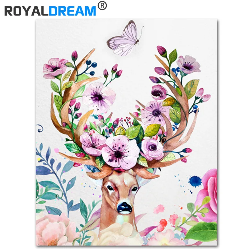

Картина маслом ROYALDREAM Deer DIY по номерам, Абстрактная Картина на холсте в европейском стиле для гостиной, настенная живопись