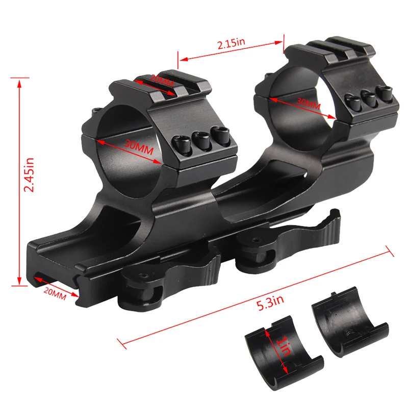 

25mm 30mm Double Scope Rings Dual Ring Cantilever QD Quick Detach Scope Picatinny Mount fit for 20mm Rail Mount 2-0024