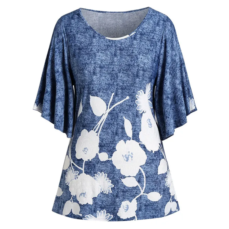 2019 большой размер туника рубашка модная женская цветочная печать o образным