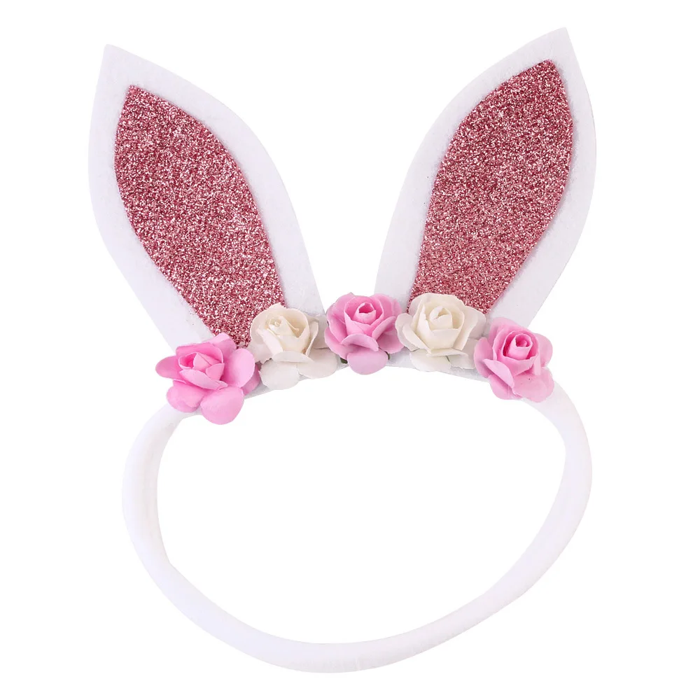 Повязка на голову с блестящими резиновыми ушками для детей|headband kids|nylon headbandsflower