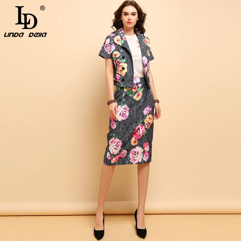 Женские костюмы LD LINDA DELLA из двух предметов с коротким рукавом и цветочным принтом