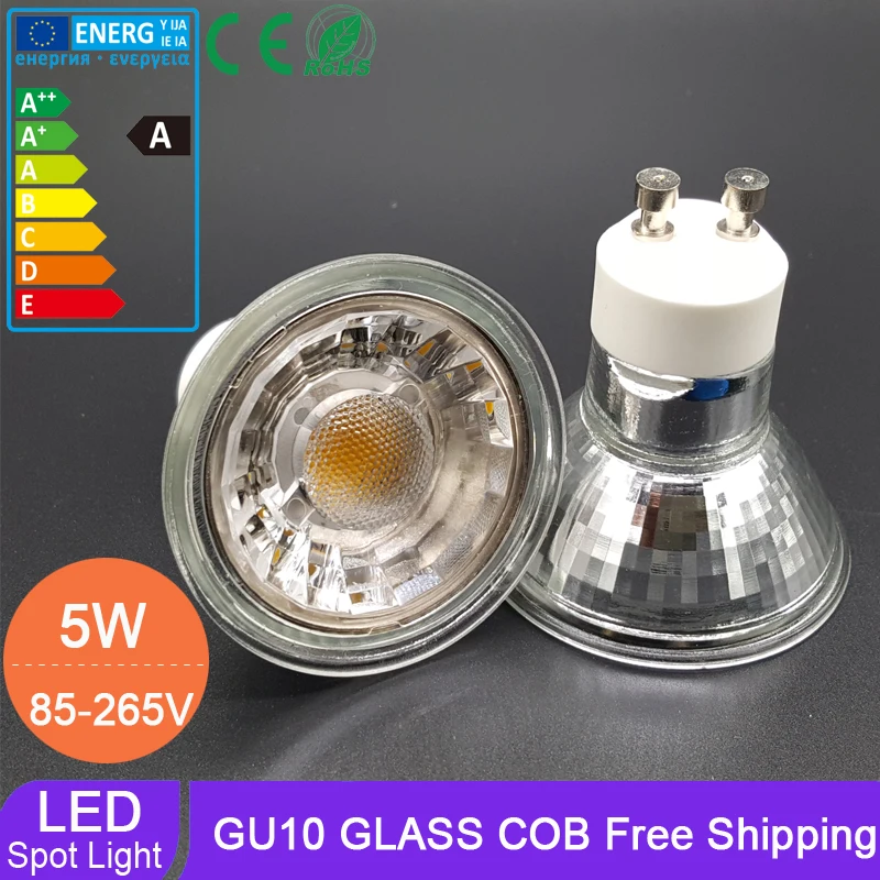 COB 5W Светодиодный прожектор лампа GU10 AC 220V Ampoule мини стеклянный объектив чашка