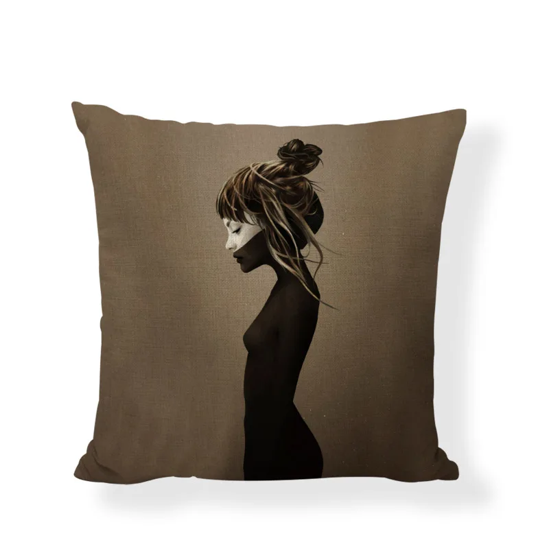 Personality Character Pattern Cushion Set 45 * 45CM Black Flowers Hummingbird Long Hair Short Pillowcase Home Decoration | Дом и сад