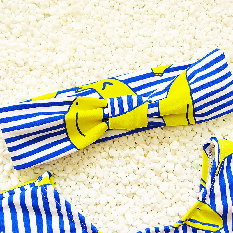 one piece swimsuit stripe swimming suit for kids children girl bathing suits clothes swimwear with headband banana print | Спорт и