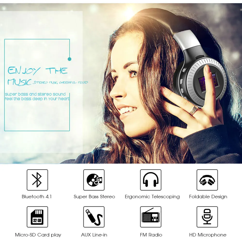 Wireless Headphones Stereo Bluetooth Headset Foldable Headphone blutooth Earphones With Mic FM TF For mobile phone Mp3 | Электроника