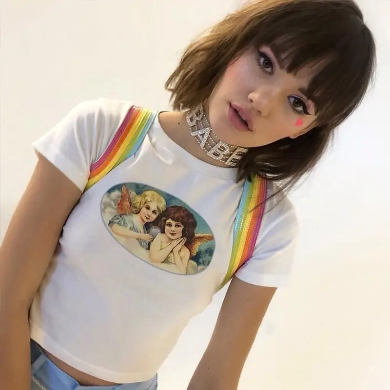 Милая футболка с короткими рукавами принтом Sugar Thrillz Sky Angel shein винтажный