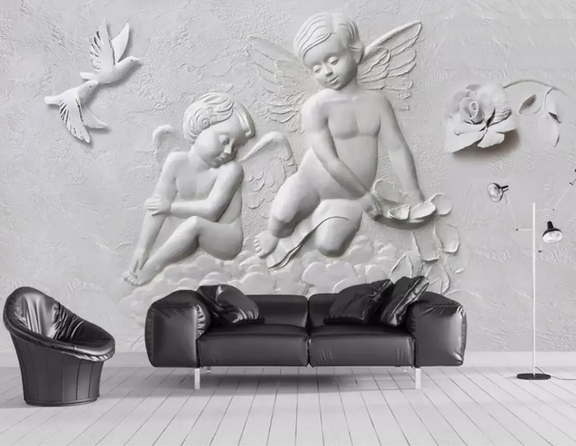 Embossed Angel Pigeon Wallpaper European Background Mural 3D Contact Paper Murals 3d Photo Wallpapers Wall Roll | Обустройство дома