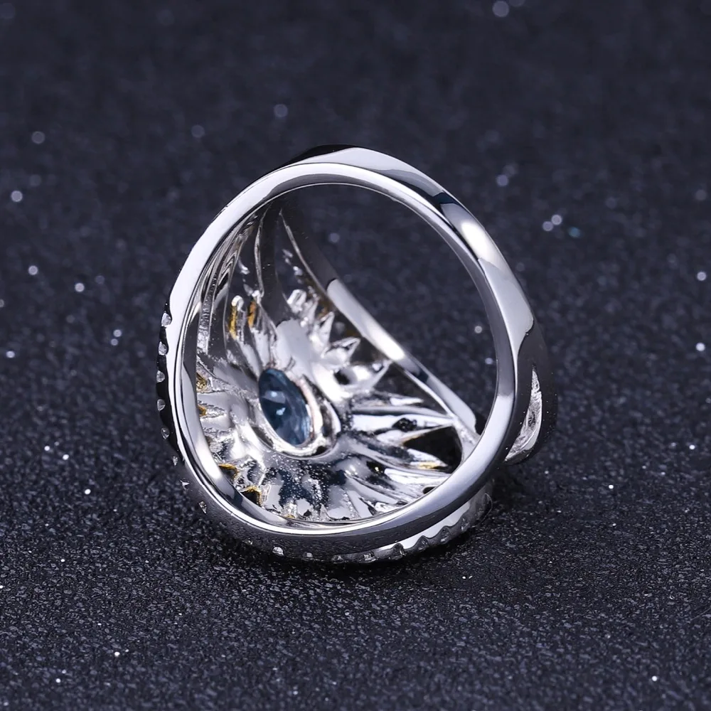 GEM'S BALLET 1.00Ct натуральный Швейцарский Голубой Топаз кольца с подсолнечником ювелирные украшения 925 пробы Серебряное кольцо ручной работы для женщин Bijoux