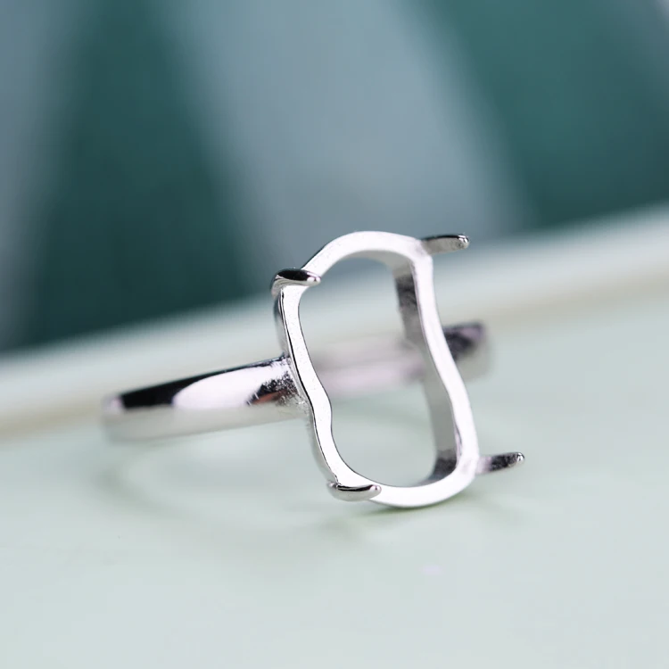 2018 New Fashion 925 Sterling Silver Color 8*14MM Base Inlaid Wax Turquoise Ring Blanks Settings Adjustable Ring DIY Jewelry