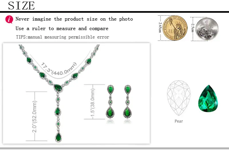 CZ бриллианты вымощенные капли изумрудно зеленые Свадебные Ювелирные наборы
