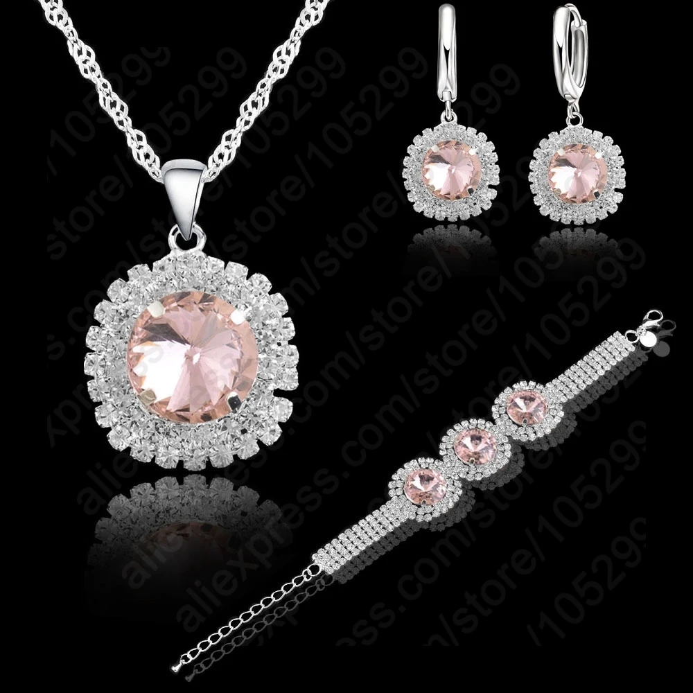 Romantic Women Wedding Jewelry Sets 925 Sterling Silver Cubic Zircon Necklace&ampEarring&ampBracelet Set | Украшения и аксессуары
