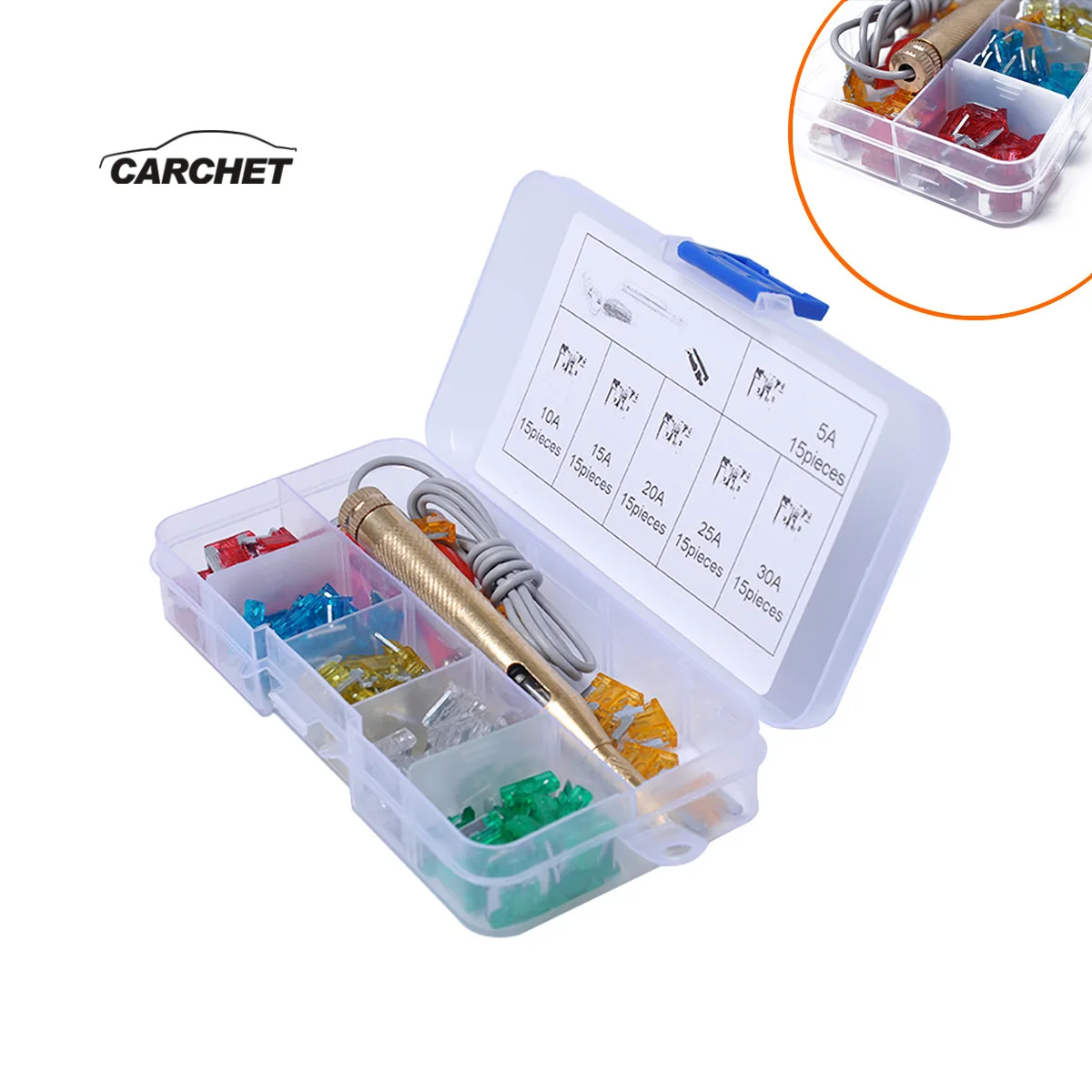 CARCHET 90 шт./компл. мини предохранители набор 5A 10A 15A 20A 25A 30A предохранитель
