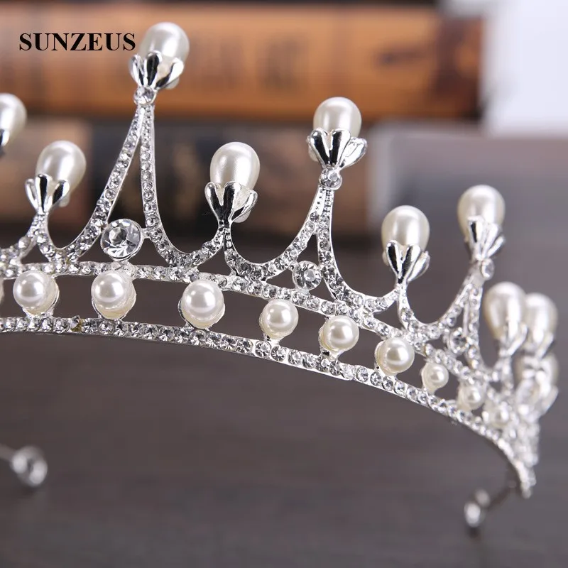 

Latest Design Silver Wedding Crown Brides Big Pearls Tiara Princess Crystal Bridal Headband Hair Accessory SQ0149