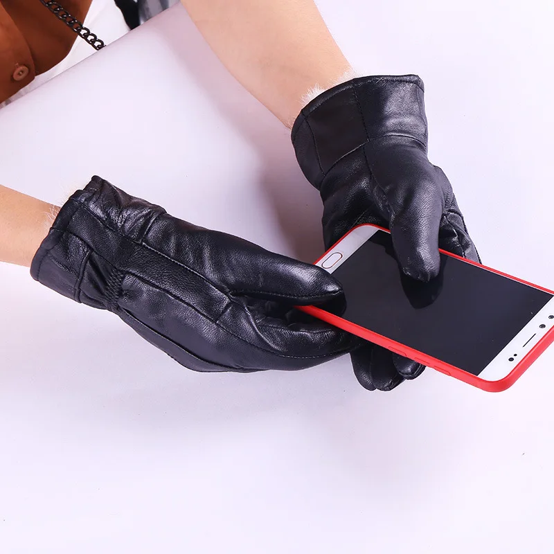Мужские и женские зимние перчатки из натуральной кожи утолщенные меховые