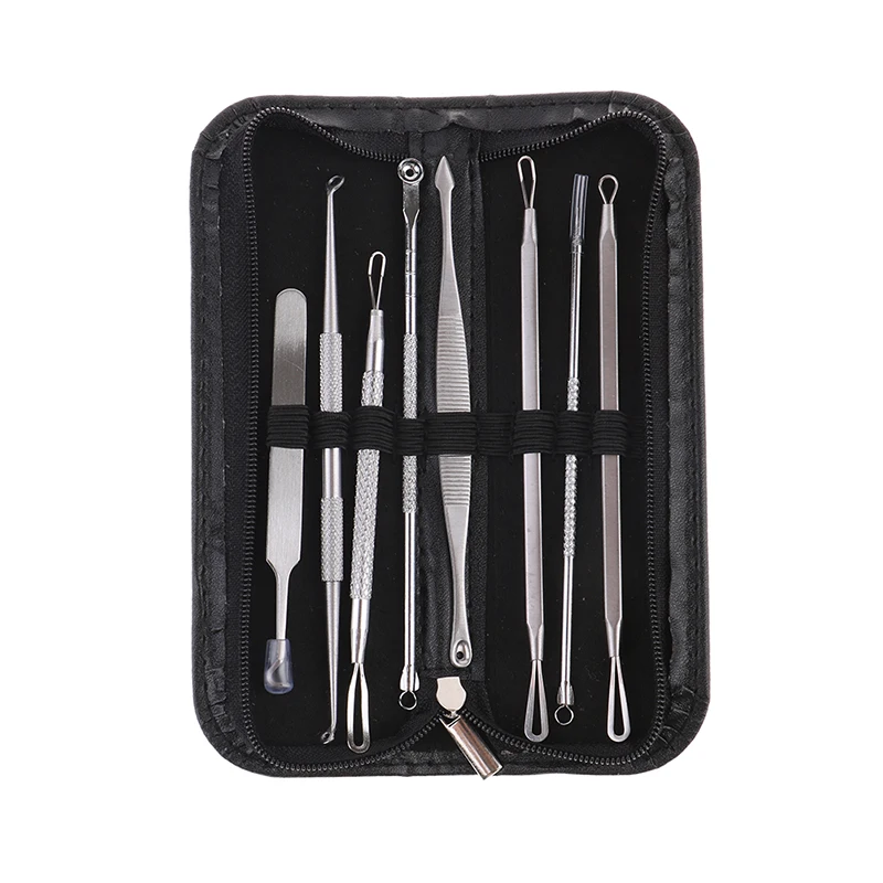 

8Pcs Stainless Steel Blackhead Remover Kit With Bag Professional Blackhead Acne Comedone Pimple Blemish Extractor Beauty Tool
