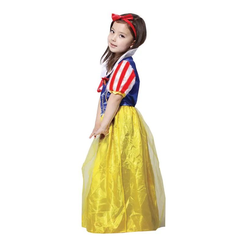Желтые Длинные платья для девочек шикарное платье Белоснежки сказочное