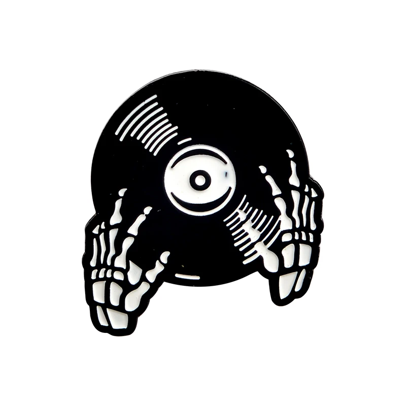 Hand Хэллоуин панк мультфильм белый череп черный скелет запись руки DJ булавка джинсовая рубашка воротник нагрудные булавки Пряжка значки Goth Brooc - Окраска металла: Hand