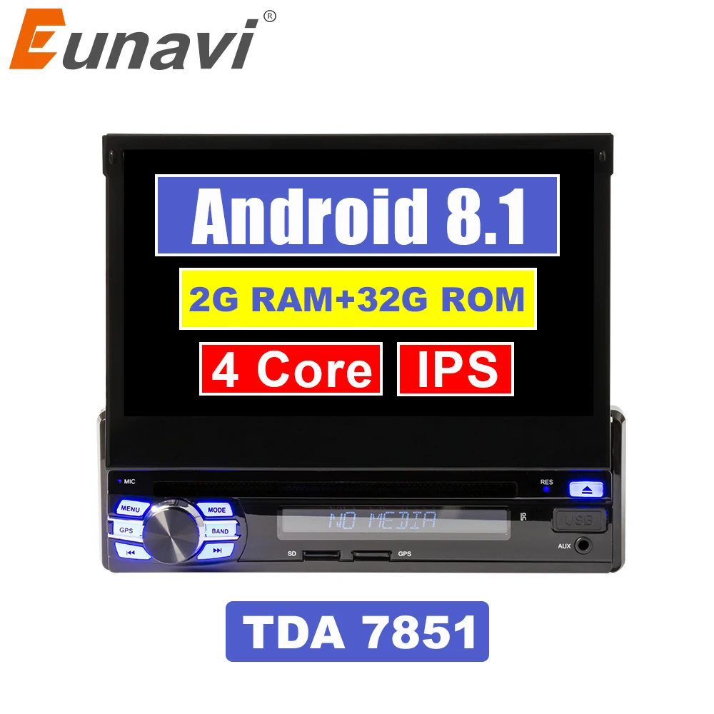 Eunavi 2G ram одиночный 1 Din " Android 8,1 автомобильный dvd-плеер gps Радио стерео Универсальный 1024*600 Hd головное устройство с Wifi сенсорным экраном