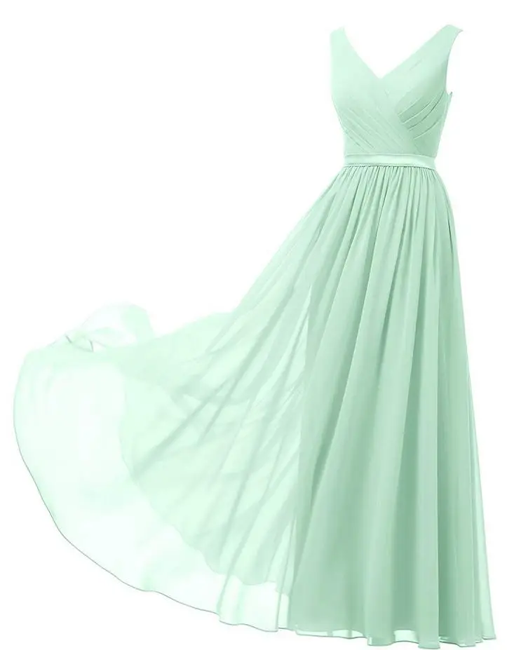 mint green Vestido madrinha Горячие sexy шифон V шеи линии Королевский синий цвет темно-синий, бордовый мяты бирюзовое украшение фиолетовое платье для невесты длинные - Цвет: mint green
