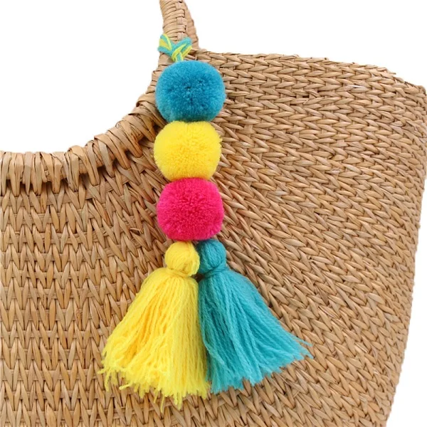 blue 2yellow Exknl бусины кисточкой сумка цепь с ключом помпон брелок держатель висячий богемный стиль кулон брелок украшение мода ювелирные изделия - Цвет: blue 2yellow