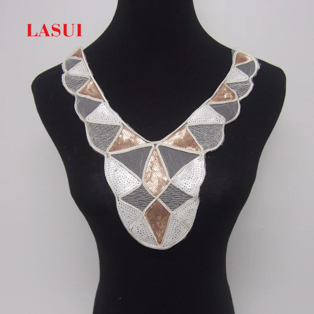 LASUI классический 19*31 см = 1 шт. бело золотые блестки кружевной воротник сетка