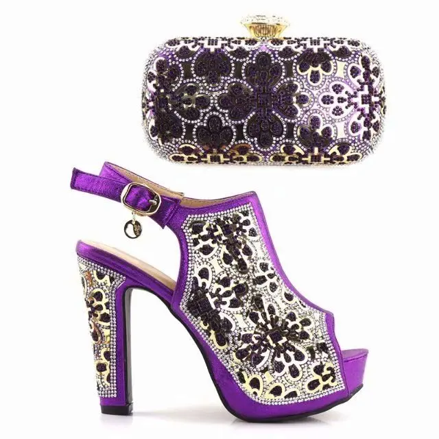 

Nice Looking Popuple Handbag Matching Shoes Set With Big Crystal for African Women Pumps And Bag Set For Dress S19-3