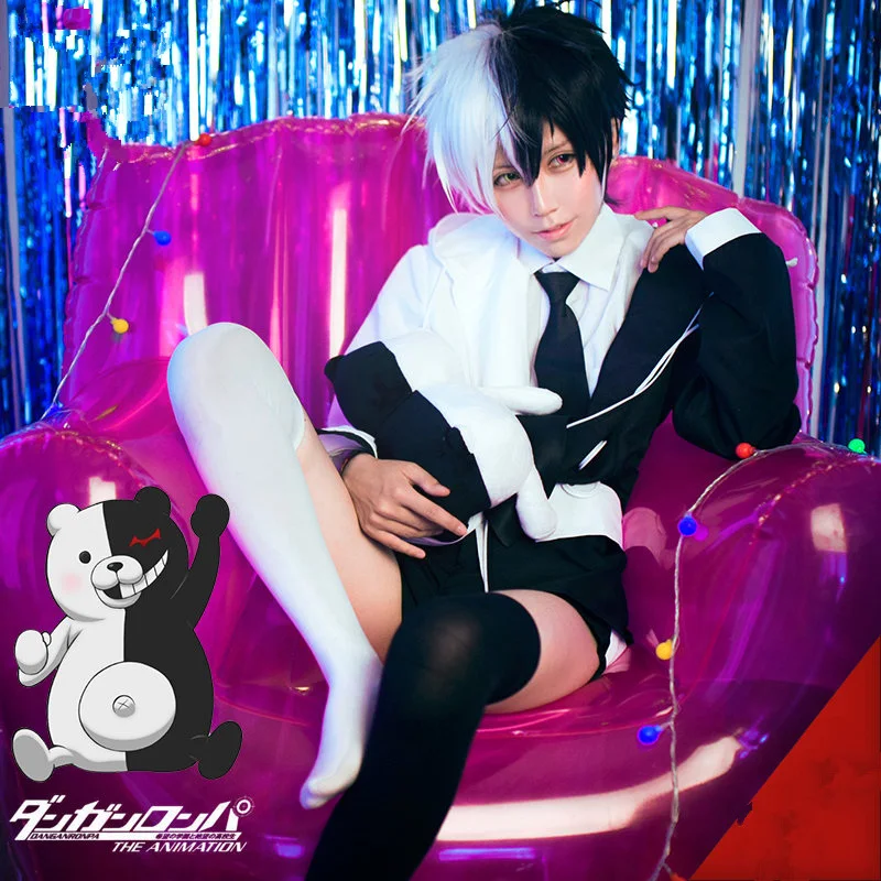 Danganronpa медведь Монокума черно белый косплей костюм для женщин и мужчин полный