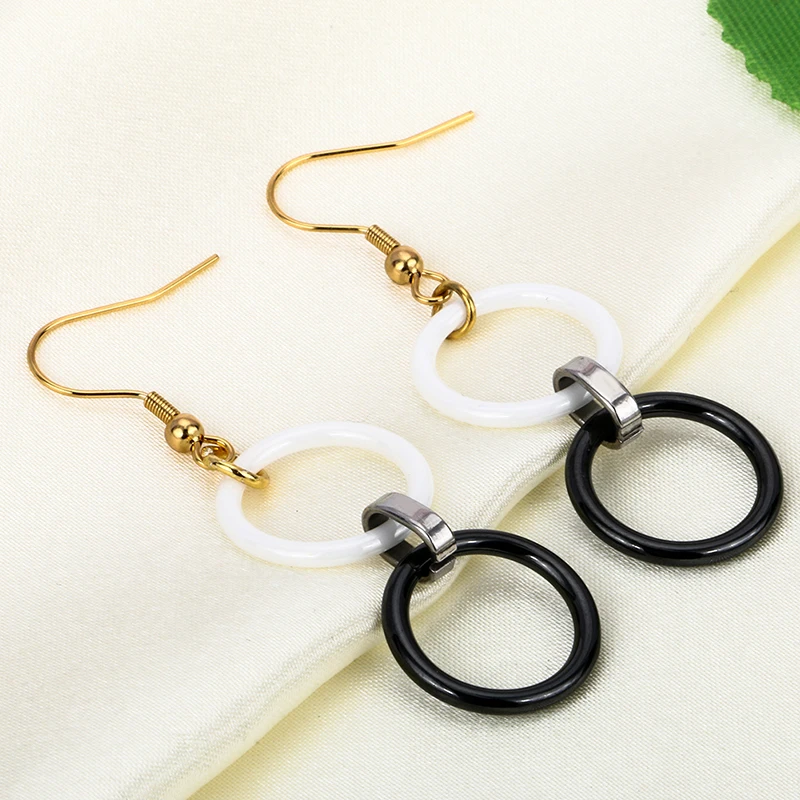 Новые модные белые/черные керамические серьги с двойным полым кольцом
