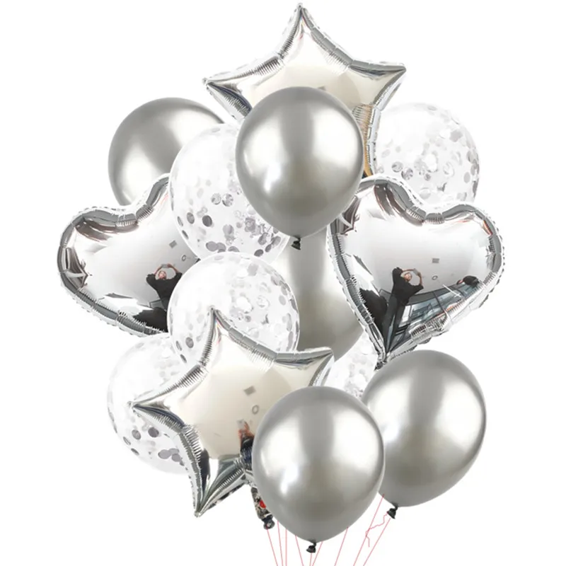 silver 2 14pcs 12in Confetti Latex Balloons Multi 18in Helium Balloon Happy Birthday Party Decor Wedding Festival Balon Party Supplies - Цвет: silver 2