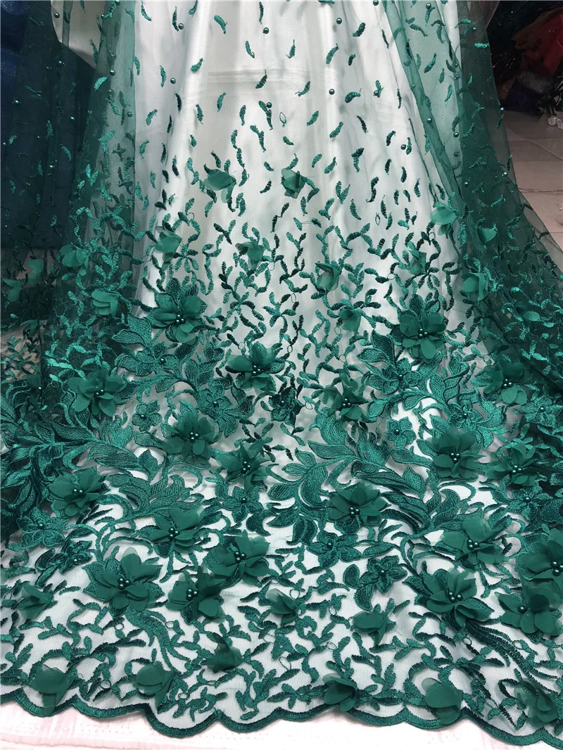 

3d flowers african net lace fabric with beads nigerian lace fabric high quality french lace for wedding dress