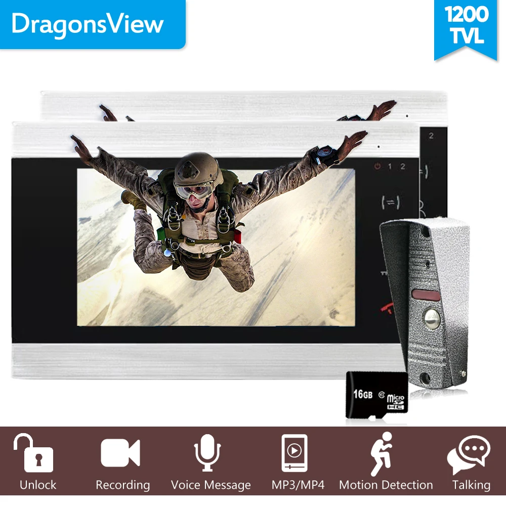Dragonsview 7 дюймовый телефон для видеодомофона с поддержкой sd карты система записи 2